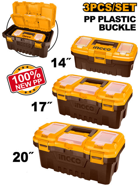 Set 3 boîtes plastique 14", 17", 20". Boucles PP.