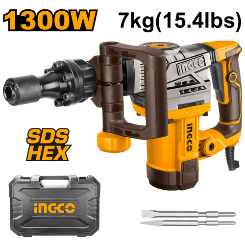 Marteau burineur 7kg, 1300W. Force impact 20J. Livré avec 2 burins.