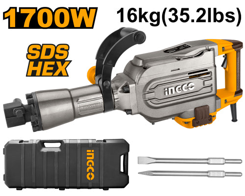 Marteau burineur 16kg, 1700W. Force impact 50J.