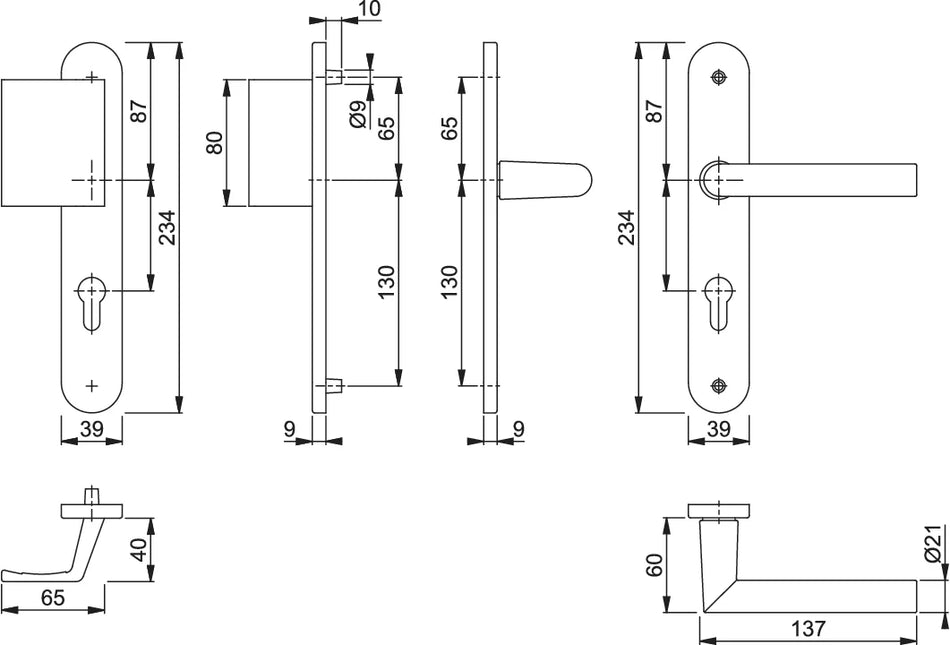 AMSTERDAM By HOPPE pull handle/lever handle set on long backplates, for entrance doors