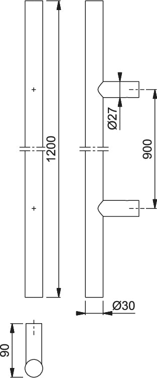 E5011 By HOPPE right-hand flush pull handle, round section, 1200mm overall length, matt stainless steel or matt black