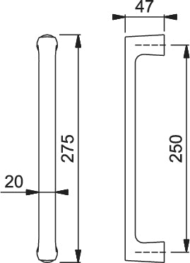 HOPPE DALLAS right-hand door pull 250mm in satin light solid brass or slate grey