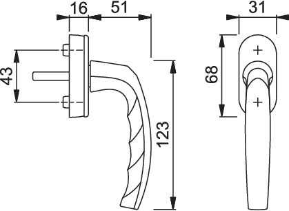 ATLANTA By HOPPE aluminium window handle, with Secustik and VarioFit, for tilt and turn windows, White F9010