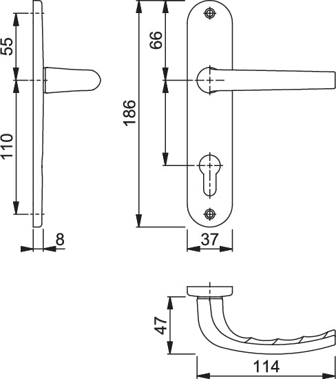 SAN DIEGO By HOPPE aluminium short backplate trim, for interior entrance door I for European cylinder