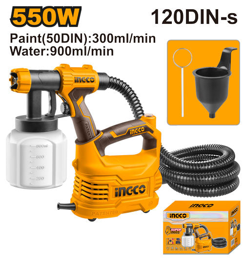 Pistolet peinture 550W, débit 850ml/min. Bac plastique.