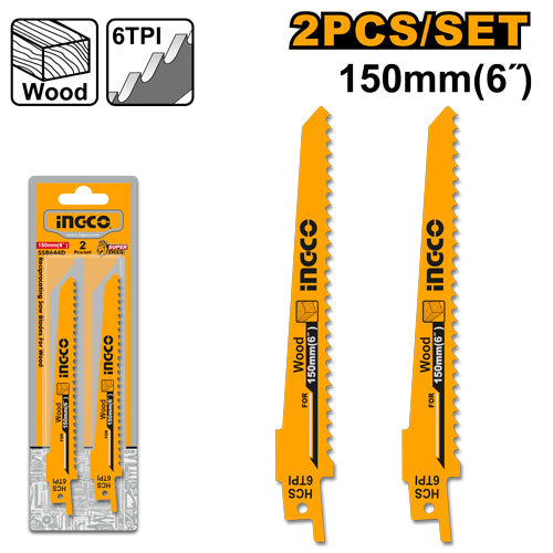 2 reciprocating saw blades for wood (150x19mm).