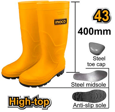 Bottes de sécurité S1P en PVC avec coquille et semelle de sécurité INGCO - Hauteur 40 cm - taille 43