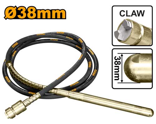 Aiguille vibrante Diamètre 38mm, longueur tête : 580mm - LG tuyau flexible : 6 ML - indispensable pour densifier le béton et chasser l'air. Accouplement type Griffe