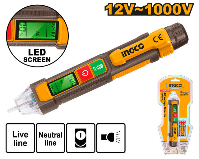 Détecteur de tension AC 12-1000V. Lampe torche LED.