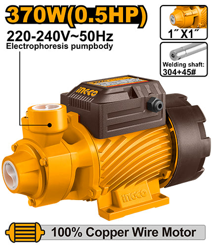 Pompe à eau de surface Tension : 220-240 V ~ 50 Hz - 370W (0.5HP) - Peux pousser l'eau jusqu'à 38 mètres de hauteur - Pompe jusqu'à 36 litres d'eau par minute. - Binashop