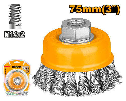 Twisted wire brush 75mm, M14 thread.