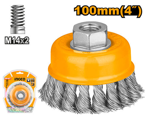 Twisted wire brush 100mm, M14 thread.