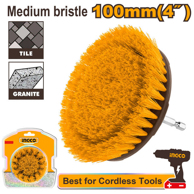 Brosse 4" poils souples pour visseuse - Tige : 1/4" hexagonale Idéal pour le nettoyage : revêtements de sol, porcelaine, granit, carrelage, tapis