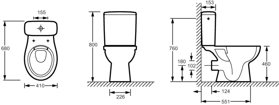 PATIO Raised Floor-standing WC pack Ref. E38552-00 horizontal outlet height 46 cm, reversible 3/6 L cistern, silent class 1 float valve, side inlet By Jacob Delafon Paris