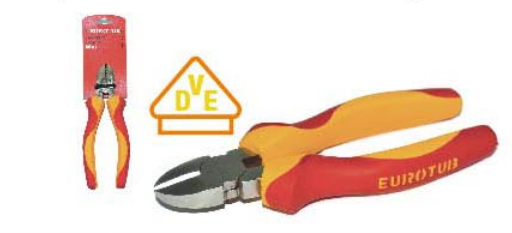 Insulated VDE Diagonal Cutter 160 MM EUROTUB, certified for safe work on live electrical installations up to 1,000 V (AC) or 1,500 V (DC)
