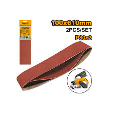 Lot de 2 feuilles abrasives grain P80. Dimensions 100x610mm. Pour ponceuse à bande PBS12001.