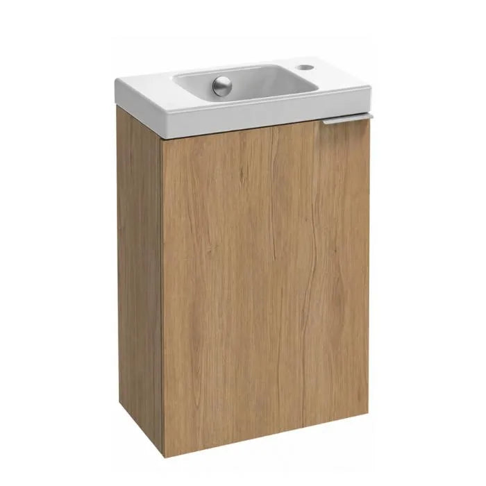 Ensemble lave-mains TOLBIAC L.40 x P.25 x H.50 cm, avec lave-mains céramique percé 1 trou et Meuble sous lave-mains porte réversible mélaminé finition Chêne Colorado Réf. EBP2349-ECD By Jacob Delafon Paris