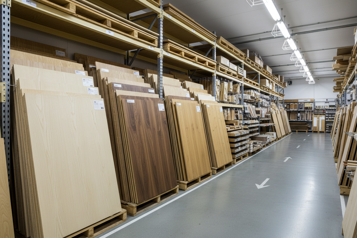 panneau de bois et bois de décoration dans un stock de magasin