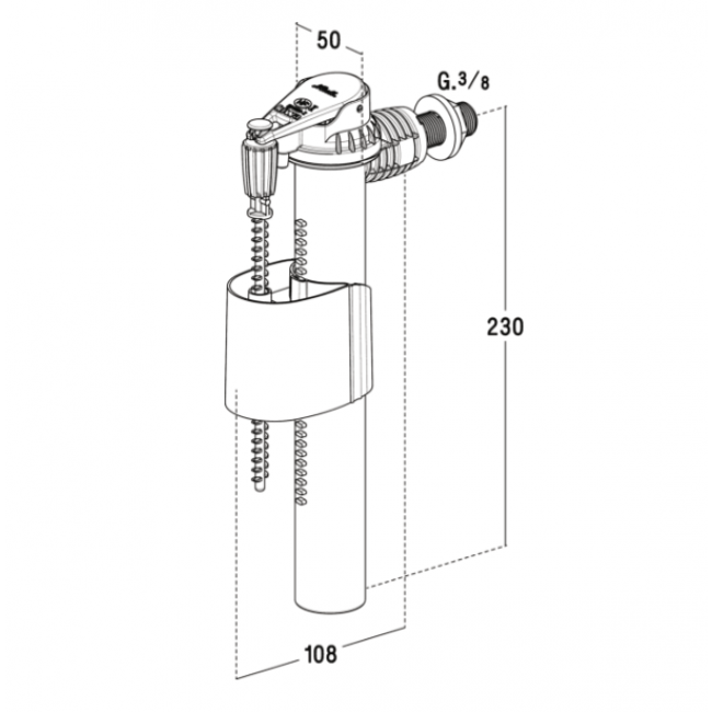 Ultra-quiet fill valve - Acoustic class 1 - 3/8'' brass connection – side inlet - SIL 10 NICOLL