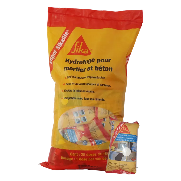 Sika® Super Sikalite est un hydrofuge en poudre pour imperméabiliser des mortiers de ciment ou des mortiers bâtards – 1 Kg.