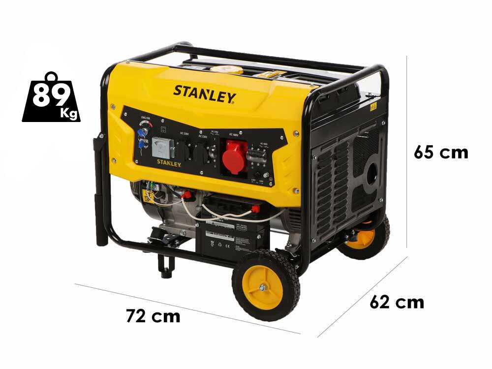Générateur STANLEY 6,5 kW à essence, technologie AVR, sortie 220 V et châssis mobile