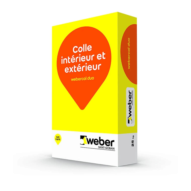 Mortier colle Webercol Duo St Gobain - Coloris Blanc - Polyvalent Classé C1 - Pour carrelage, mosaïque, céramique, intérieur & extérieur - Sac 25kg